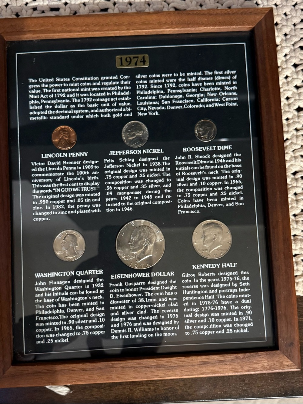 Framed U.S. Coin History Wall Art - Black & Brown